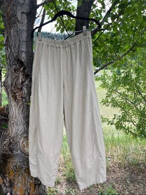 Max Studio Beige Elastic-Waist Wide Leg Pants
